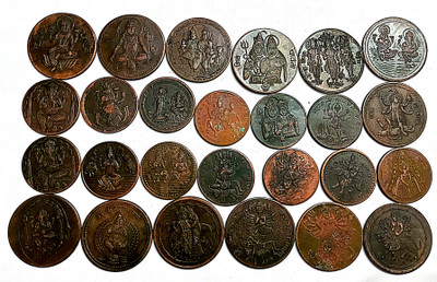 NISARA COLLECTIBLES SET OF 26 COIN TEMPLE TOKEN OF MIX GODS Ancient Coin Collection(26 Coins)