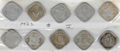 A1 International India 1972 5 Paise 10 Coins Lot Medieval Coin Collection(10 Coins)