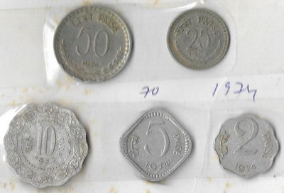 A1 International India 1974 Set Of 5 Different Coins Modern Coin Collection(5 Coins)