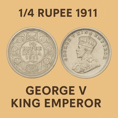 newway 1/4 Rs. 1911 George V British India Silverplated Rare Fancy Medieval Coin Collection(1 Coins)