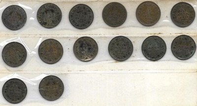 A1 International British India 1/12 Anna 14 Different Year Coins Lot Medieval Coin Collection(14 Coins)