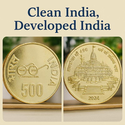 newway 500 Rs. Ram Mandir Ayodhya goldplated Rare Fancy Modern Coin Collection(1 Coins)
