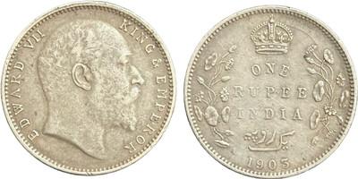 ANTIQUEWAY 1903 X Rare One Rupee Ghost Impression on Reverse Edward VII British India Medieval Coin Collection(1 Coins)