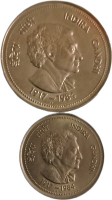 BidinnhobbyS Republic India Indira Gandhi set of 2 coins 5 Rupees big coin and 50 Paisa Modern Coin Collection(2 Coins)