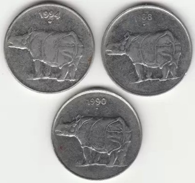 anant collection 25 Steel Rhino Paisa India Demonetized 3 Steel coins collection (1988-2002) AD Modern Coin Collection(3 Coins)