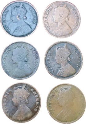 rbf VICTORIA QUEEN INDIA 1862,1876,1892,1897,1892,1901 ONE QUARTER ANNA Medieval Coin Collection(6 Coins)
