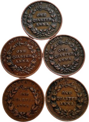 rbf RARE 1835 EAST INDIA COMPANY ONE QUARTER ANNA COIN VERY RARE Medieval Coin Collection(5 Coins)