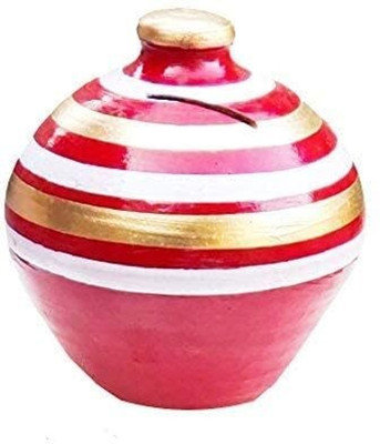 ClayWalaz Terracotta Clay Gullak, Money Bank,Piggy Bank Clour - Red / Modern Coin Collection(0 Coins)