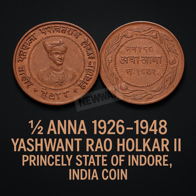 newway 1/2 Anna 1926-48 Yashwant Rao, Indore State Collectible Rare Fancy Medieval Coin Collection(1 Coins)