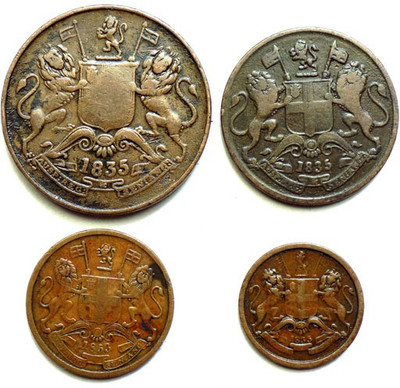 Hariom 1835 HALF ANNA, QUARTER ANNA, 1/2 ANNA, 1/12 ANNA COPPER COINS SET Ancient Coin Collection(4 Coins)