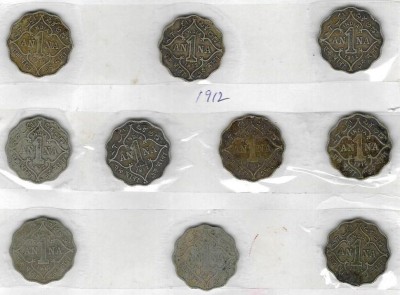 A1 International Rare British India George V 1912 1 Anna 10 Coins Lot Medieval Coin Collection(10 Coins)