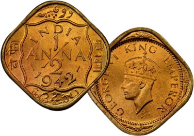 GuptaCoinsLtd RARE BRITISH INDIA HALF ANNA GEORGE VI 1943 ORIGNAL TOP QUALITY Modern Coin Collection(1 Coins)