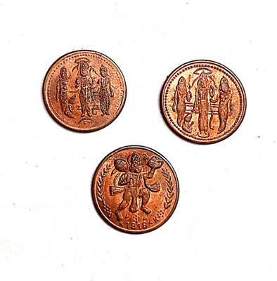 NISARA COLLECTIBLES Three set combo Half anna 1818 EIC with lord hanuman and Ramdarbaar Ancient Coin Collection(3 Coins)