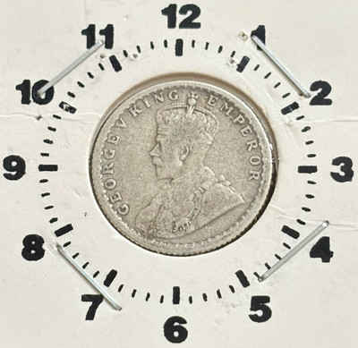 ANTIQUEWAY 1918 Silver 1/4 Rupee Die Rotation Error at 1’O Clock George V British India Medieval Coin Collection(1 Coins)