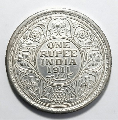 Tanishka George 5th King Emperor 1911. One Rupees India Coin. (Pack Of 1) Medieval Coin Collection(1 Coins)