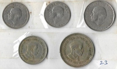 A1 International India Jawaharlal Nehru 5 Different Coins Lot Medieval Coin Collection(5 Coins)