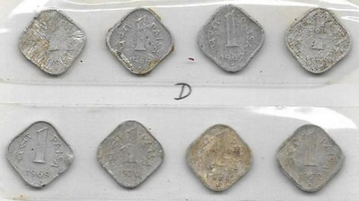 A1 International India 1 Paisa 8 Different Year Coins Lot Medieval Coin Collection(8 Coins)