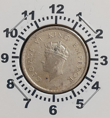 ANTIQUEWAY Extremely Rare Silver Half Rupee 1938 Die Rotation Error 11'O Clock George VI Medieval Coin Collection(1 Coins)
