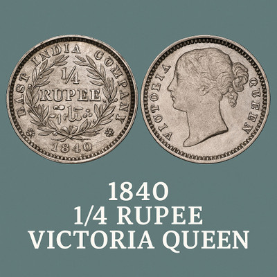 newway 1/4 Rs. 1840 Divided Issue Victoria Queen British India Silverplated Rare Fancy Medieval Coin Collection(1 Coins)