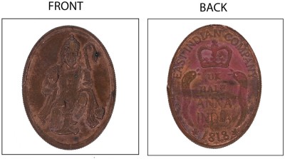 WYU HANUMAN JI UK HALF ANNA 1818 E.I.C VERY VERY RARE LABBO TOKEN COIN 15 GM Ancient, Medieval Coin Collection(1 Coins)