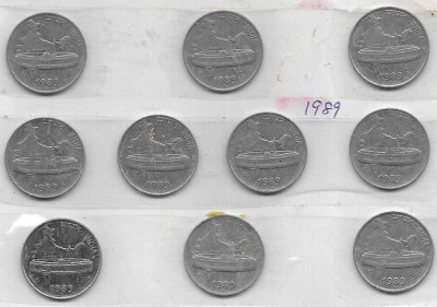 A1 International India 1989 Steel 50 Paise 10 Coins Lot Medieval Coin Collection(10 Coins)