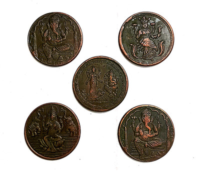NISARA COLLECTIBLES Set of 5 Temple Token coin Half anna EIC 1818 Ancient Coin Collection(5 Coins)