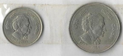 A1 International India 1985 Indira Gandhi 2 Different Coins Lot Medieval Coin Collection(2 Coins)