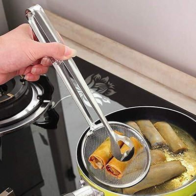 Atipriya 1 Pcs Multi-Functional 2 in 1 Deep Fry Tool Filter Spoon Strainer with Clip Collapsible Strainer(Silver Pack of 1)