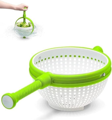 opriQ Salad Spinner, Vegetable Washer Fruit Dryer with Handle, Spinning Colander Collapsible Colander(Green, White Pack of 1)
