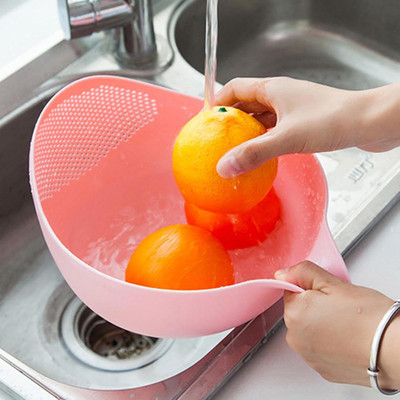 Gleba Kitchen Rice Bowl Plastic Fruit Drain Basket with Handle Washing Basket (1 PCS) Colander(Multicolor Pack of 1)