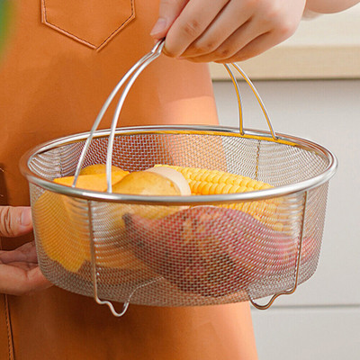 Kruvad Round Steam Basket Air Fryer Oven Steamer Basket Mesh Net Strainer Basket Deep Frying Basket(Silver Pack of 1)