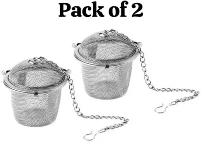 HANZO ENTERPRISES Stainless Steel Small Net Mesh Easy Loose Leaves Green Tea Filter Pot Infuser Collapsible Strainer(Silver Pack of 2)
