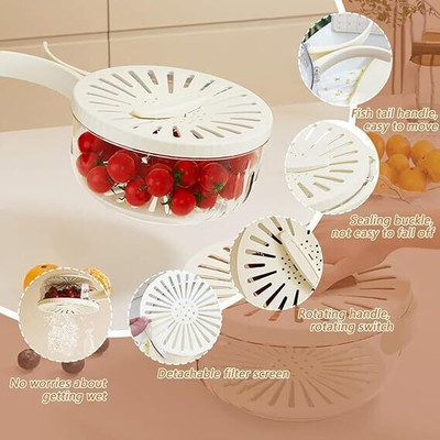 NAKSHT 2 In 1 Fruit Strainer Colander Bowl Fruit Drain Basket Strainer(Multicolor Pack of 1)