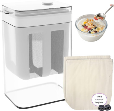 ambdded ambdded Hung Curd Strainer Box | Greek Yogurt & Curd Maker – 1400ml Steel Mesh Strainer(White Pack of 1)