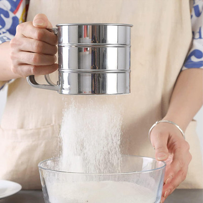 RIVER VELLY ENTERPRISE Flour Sifter/Atta chhani Hand Press Design Stainless Steel Flour Sifter Collapsible Deep Frying Basket(Steel Pack of 1)
