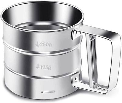 MIKOSI Manual Cup Fine Mesh Flour Sifter, Stainless Steel Flour Sieve Strainer(Steel Pack of 1)