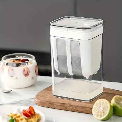 Dreamy Delights Hung Curd Strainer Box | Curd Maker and Greek Yogurt Maker - 1100ml Strainer(White, Silver Pack of 1)