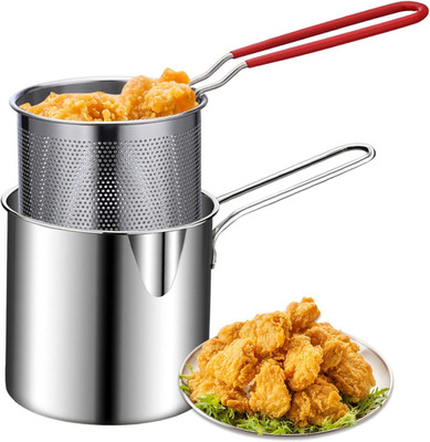 Dhvyant Mart 1200 Ml Handled Stainless Steel French Fries Fish Chicken wing, Fry Pot, Fryer Collapsible Deep Frying Basket(Steel Pack of 1)