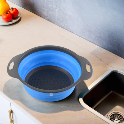 Heart Home Multipurpose Strainer For Kitchen with Handle | HW-13-BLU | Blue Collapsible Strainer(Blue Pack of 1)