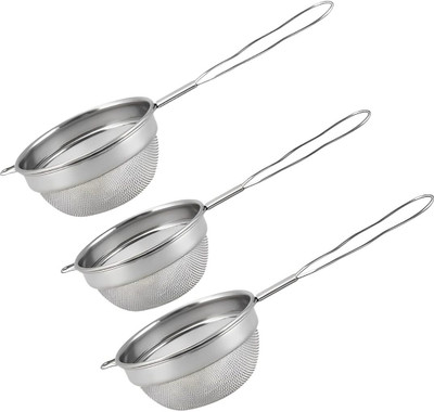 Fanqew Double Mesh/Net Tea and Coffee Strainer set 3 Strainer Collapsible Strainer(Silver Pack of 3)