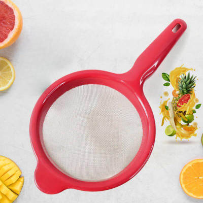DRUMSTONE Fresh Juice Strainer | Heavy Plastic Fine Mesh Chalni | Kitchen Tool Gift Strainer(Red Pack of 1)