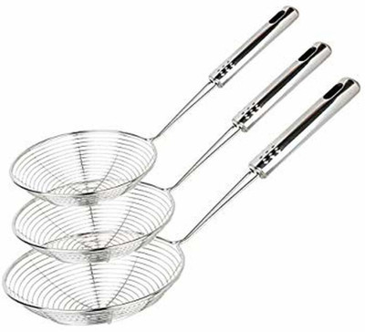 LSARI Stainless Steel Puri Strainer Multi Purpose Jhara Deep Fry Jara Mesh Strainer Strainer(Multicolor Pack of 3)