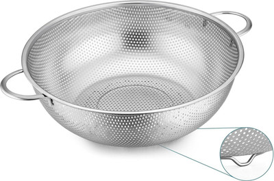 ZEKISTA 22.5CM Heavy Duty Stainless Steel 304 Rice Bowl with Side Drain Colander Strainer(Silver Pack of 1)