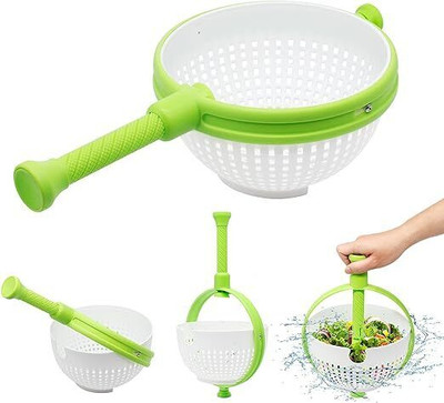 DIOXIT Fruit & Vegetable Spinner Non-Scratch Colander Dryer Spina Collapsible Handle Collapsible Colander(Green, White Pack of 1)