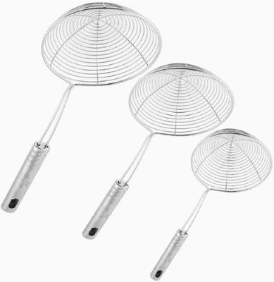 SWASTIK TRADER Deep Fry/Mesh Strainer/Jhara/Puri Strainer Colander (Silver Pack of 1) Colander(Silver Pack of 3)