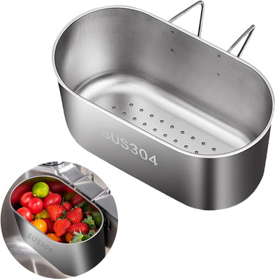 Mixen Corner Hanging Sink Strainer Colander Drain Basket Strainer(Silver Pack of 1)