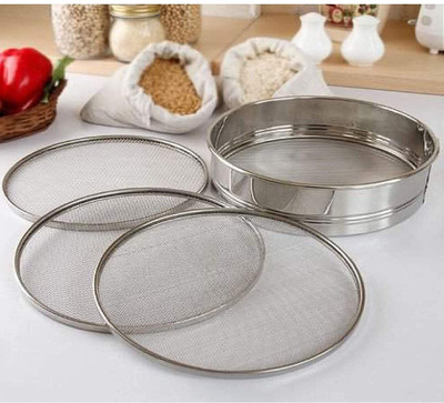 HAVOCTRADERS Stainless Steel Flour Chalni, Maida, Atta Chalni,Sieve ( (Large,Medium,Small) Collapsible Sieve(Steel Pack of 4)