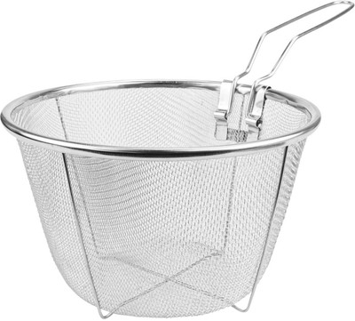 Kruvad Round Wire Frying Basket Deep Fryer Basket, Stainless Steel Fry Basket Collapsible Deep Frying Basket(Silver Pack of 1)