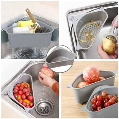 SJK (PACK OF 2)Triangular Multi Functional Drainer Shelf Sink Storage Holder x1.55 Colander(Multicolor Pack of 2)