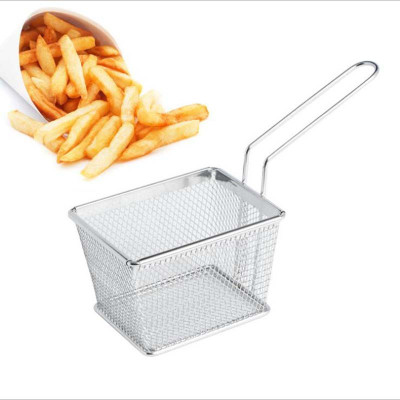Kshavi Steel French Fries Potatoes Chips Chicken Square Fried Mesh Food Stainer Collapsible Deep Frying Basket(Silver Pack of 1)